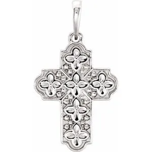 Sterling Silver Ornate Floral-Inspired Cross Pendant