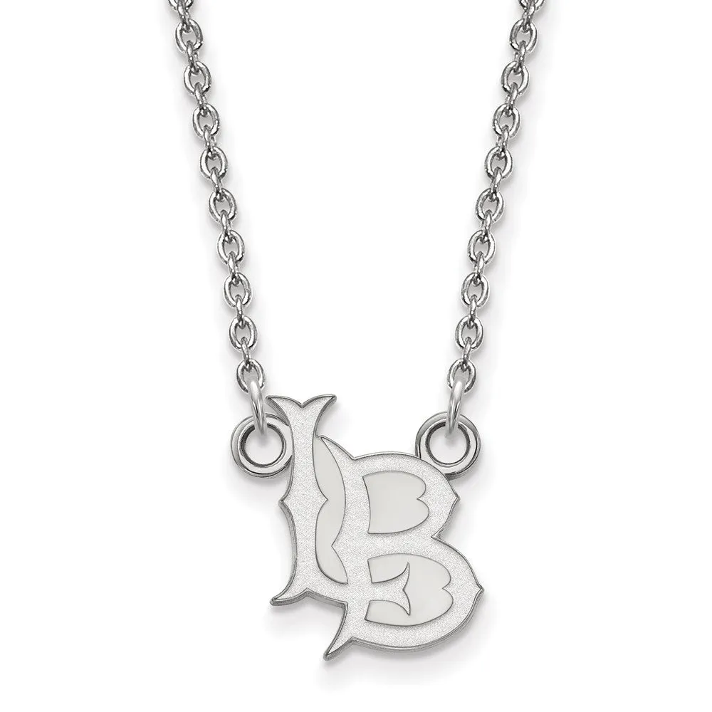 Sterling Silver Rhodium-plated California State University Long Beach L-B Small Pendant 18 inch Necklace