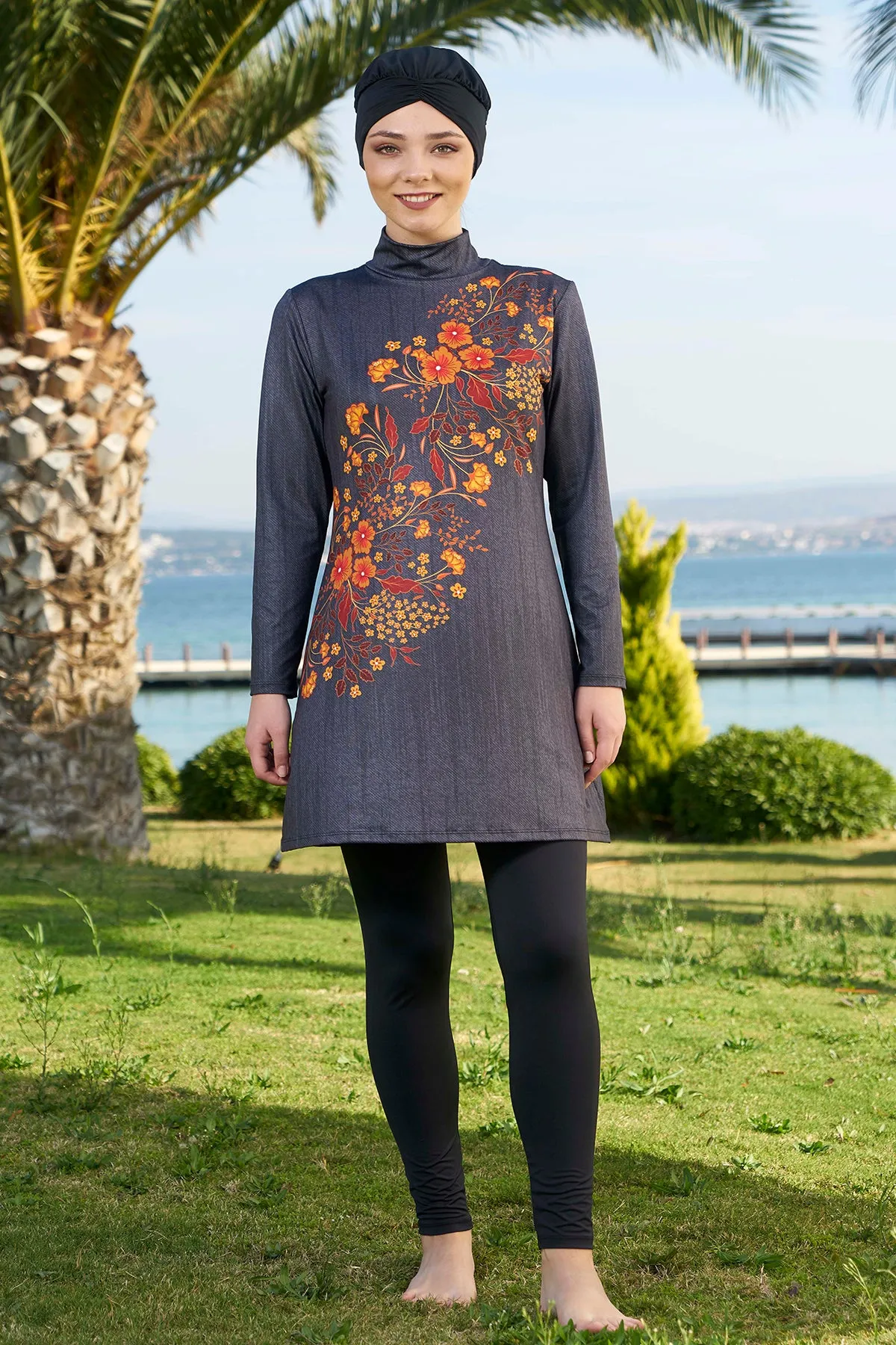 Stone Coal Full Cover Burkini Swimsuit Set