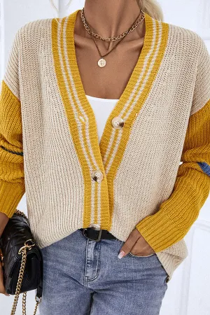 Striped Colorblock Knit Cardigan Sweater