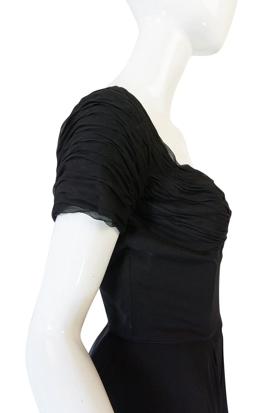 Stunning 1950s Little Black Silk Chiffon Ceil Chapman Dress