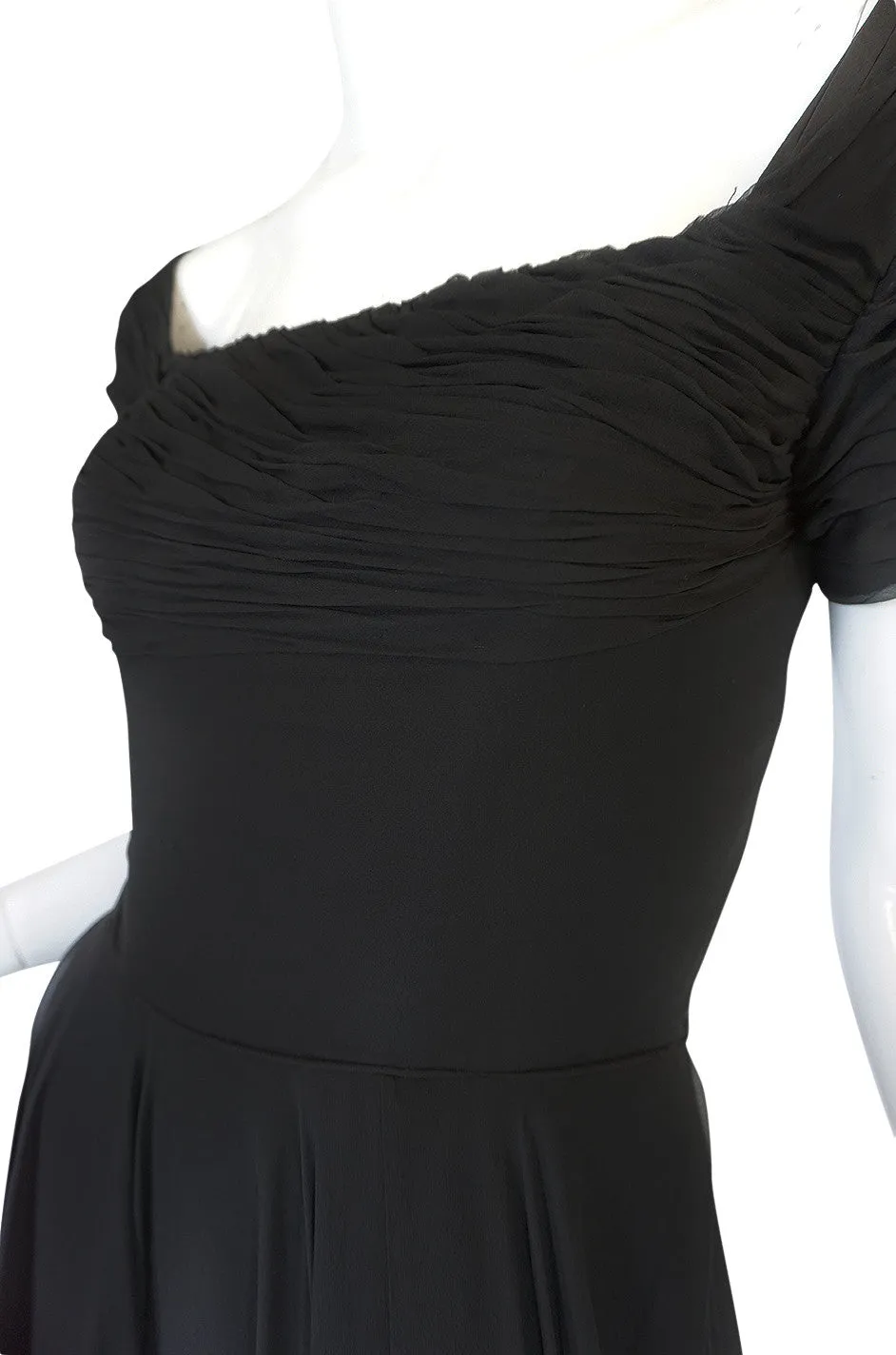 Stunning 1950s Little Black Silk Chiffon Ceil Chapman Dress