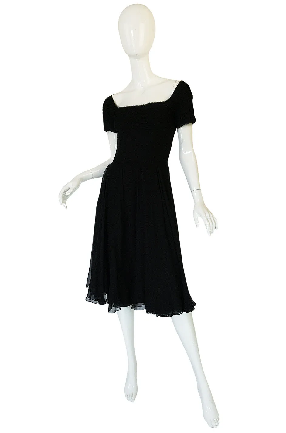 Stunning 1950s Little Black Silk Chiffon Ceil Chapman Dress