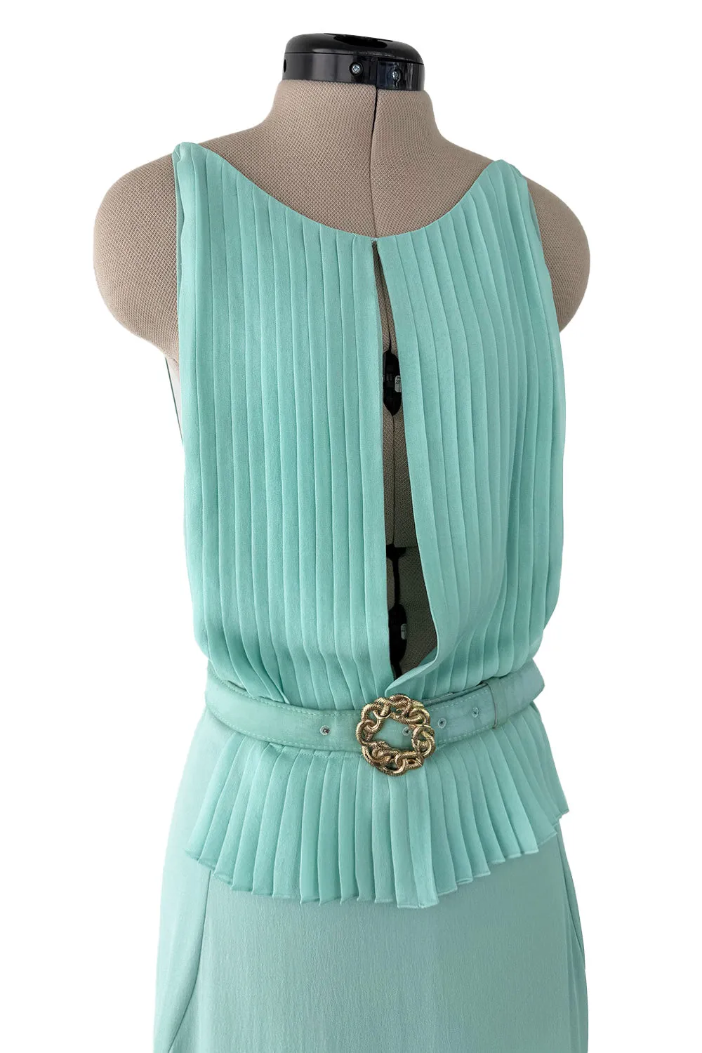 Stunning 2000s Valentino Roma Turquoise Silk Chiffon Dress W Front Slit & Open Back