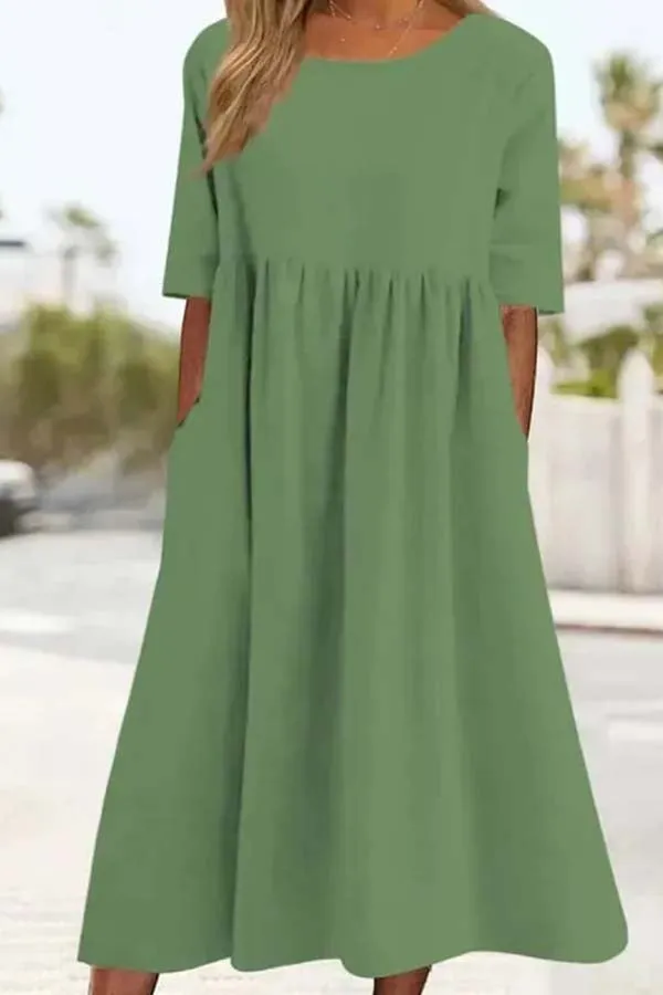 Summer Hot Sale -Round neck pocket halter cotton dress