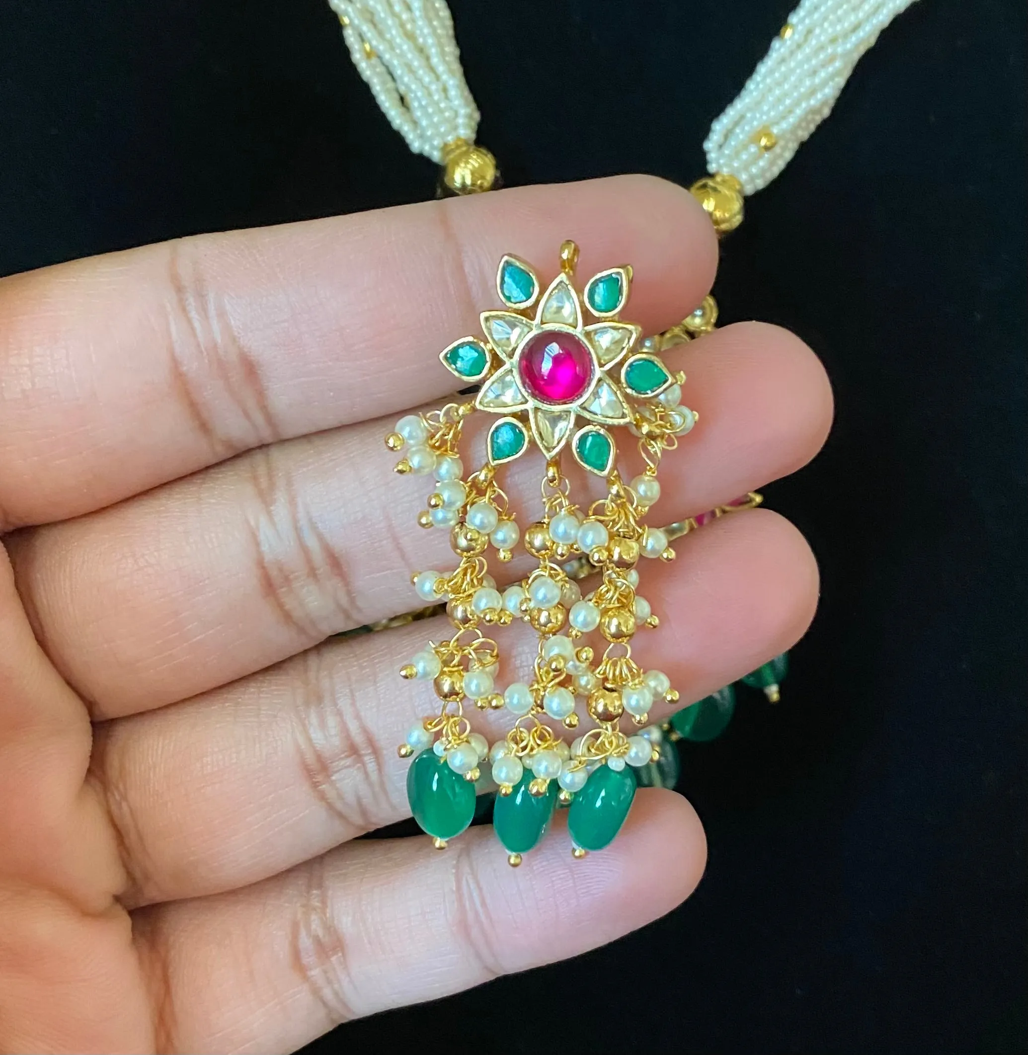 Sushma Reddy Vimya 2 Pachi Kundant Sugar Pearls Maala Set With Gold Finish
