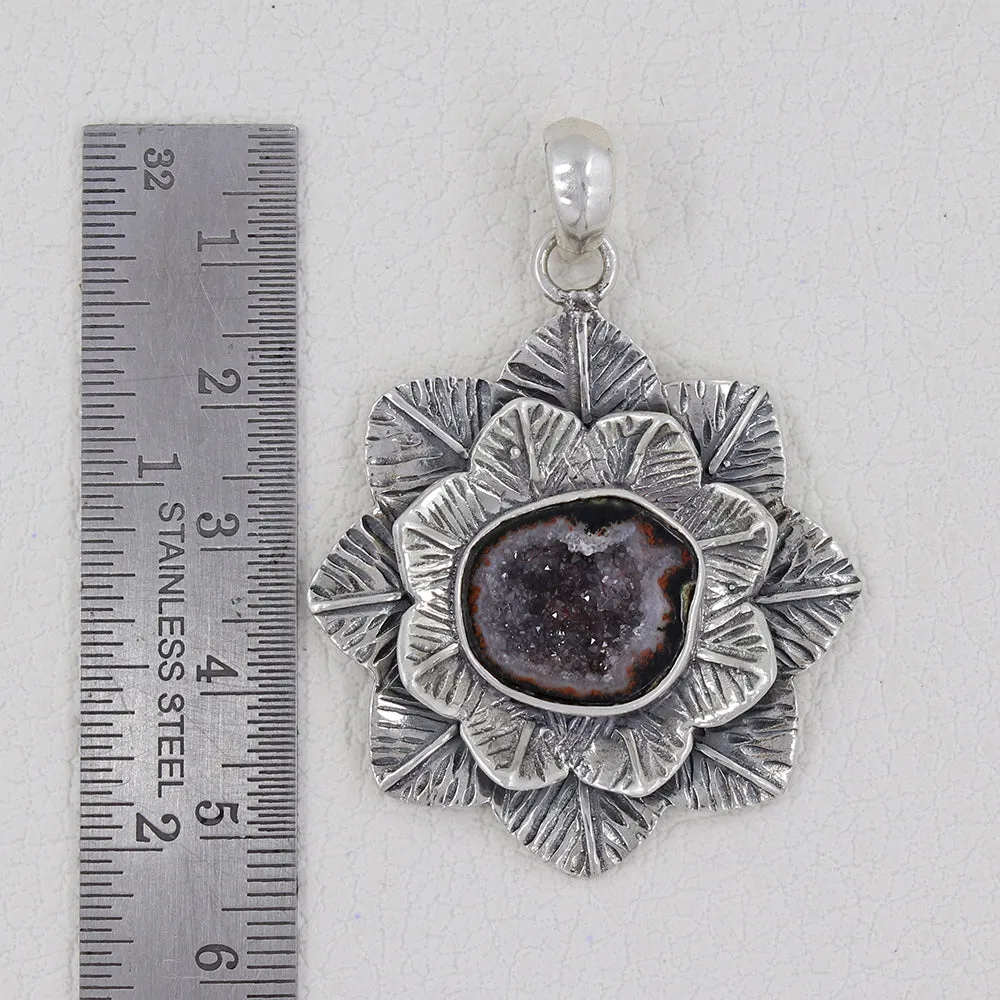 Tabasco Geode Lotus Designer Silver Pendant