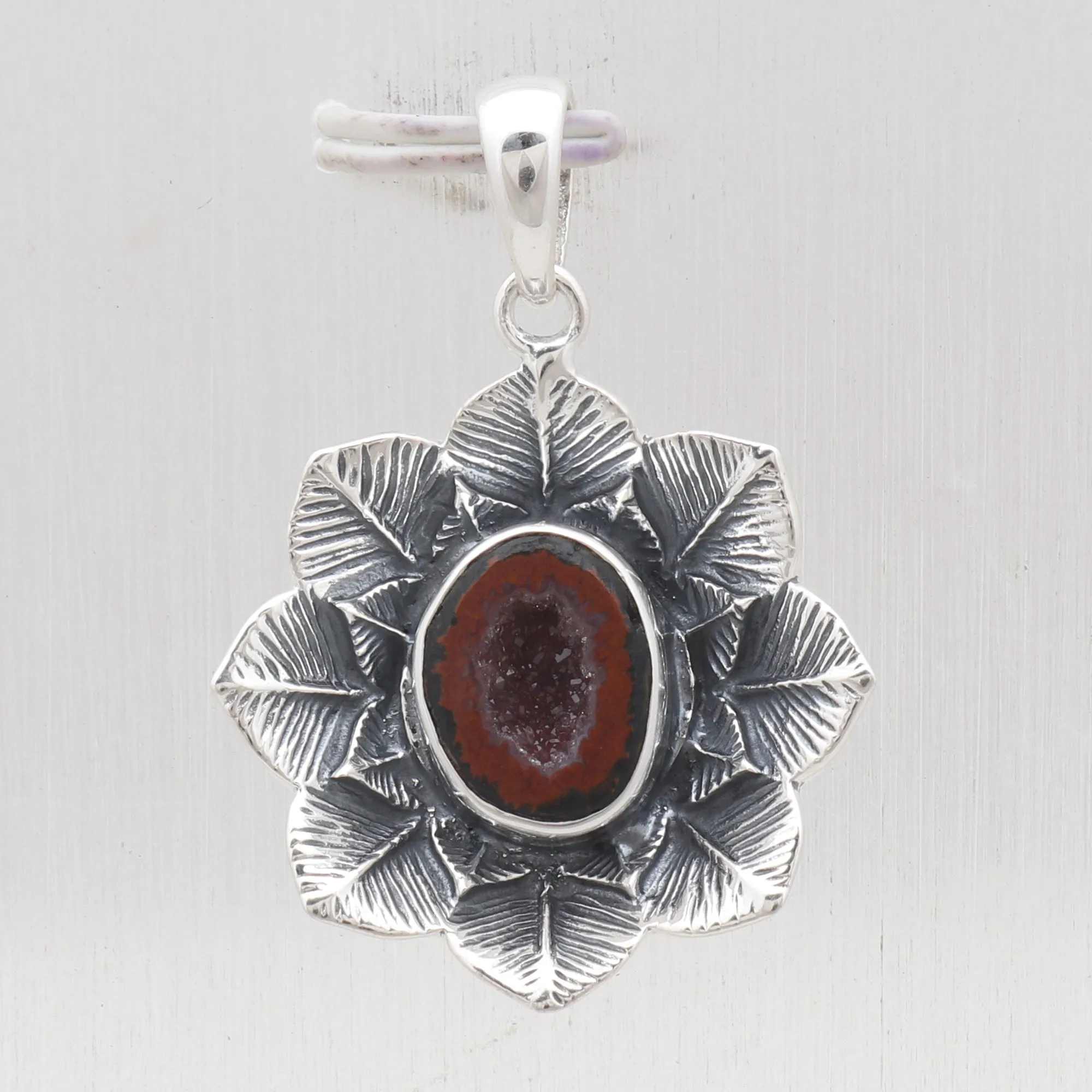 Tabasco Geode Lotus Designer Silver Pendant