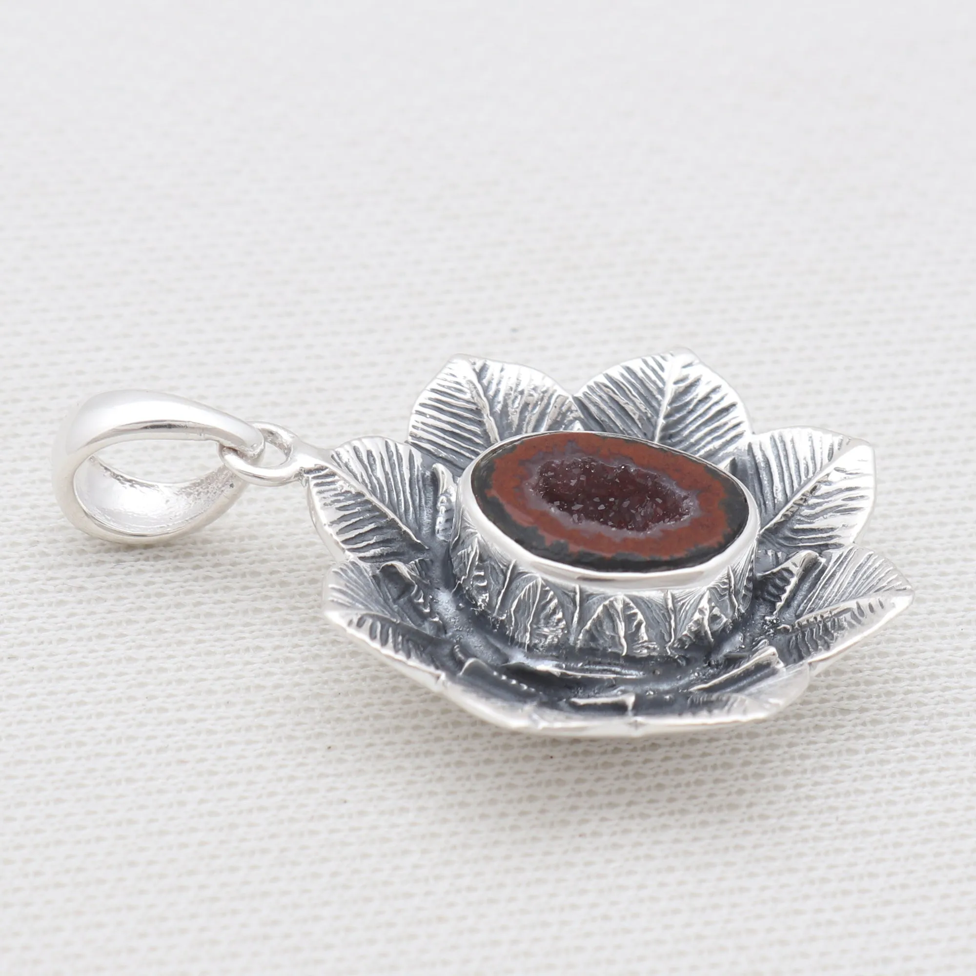 Tabasco Geode Lotus Designer Silver Pendant
