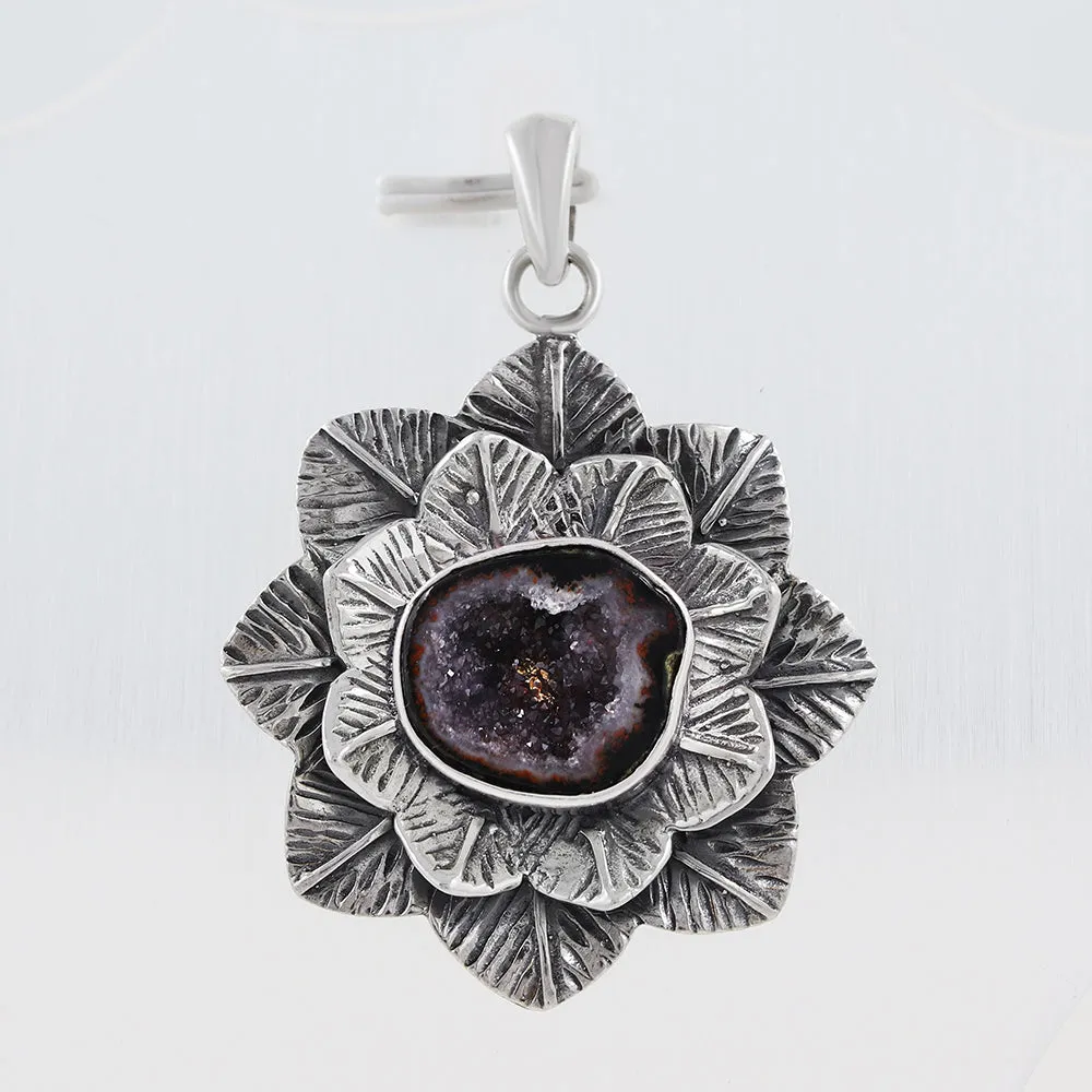 Tabasco Geode Lotus Designer Silver Pendant