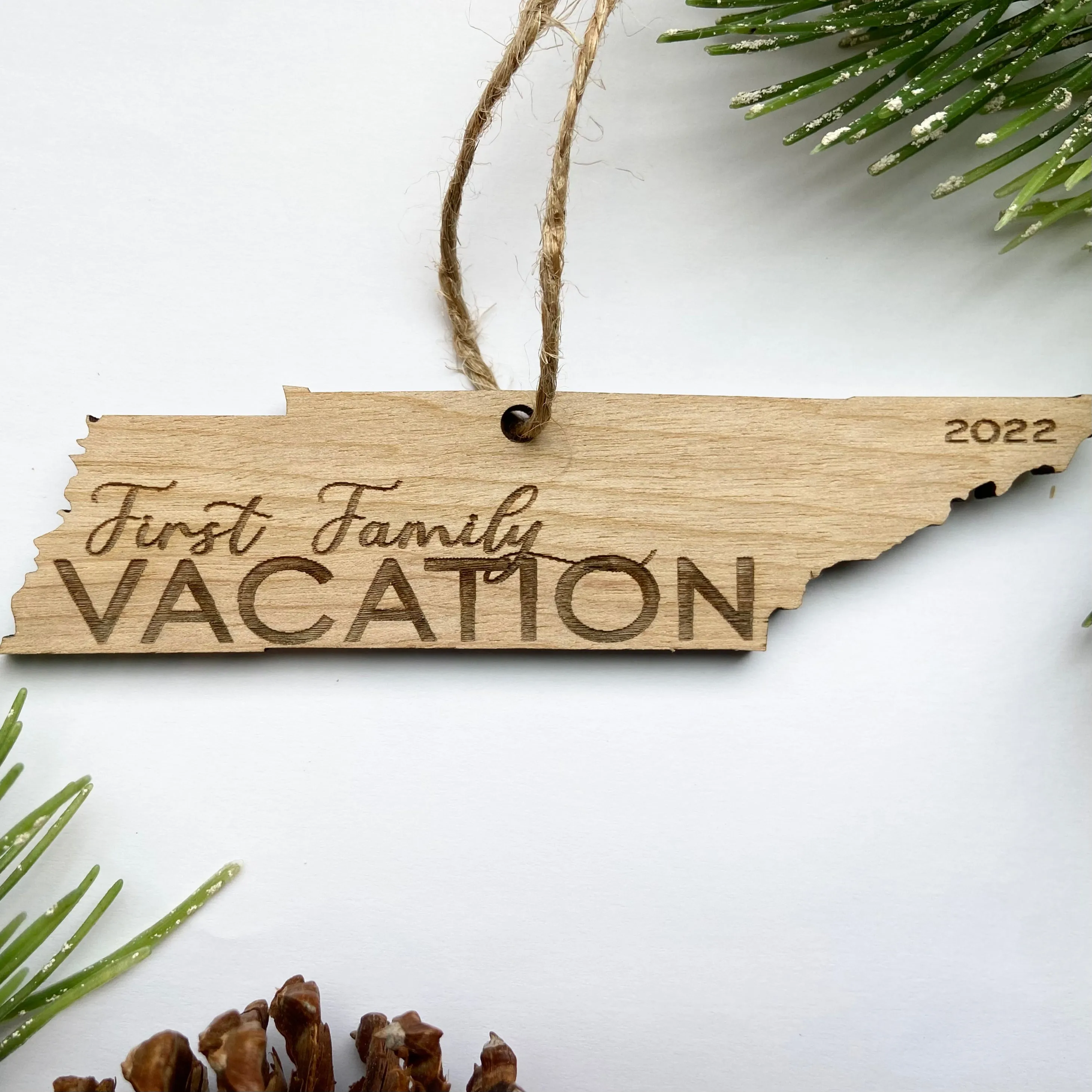 Tennessee-Shaped Wood Ornament - Laser-Cut First Family Vacation Keepsake