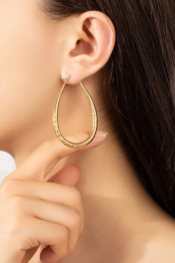 Textured brass teardrop earrings