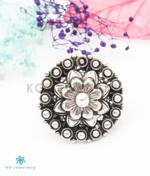 The Namita Silver Pearl Finger Ring (Oxidised)
