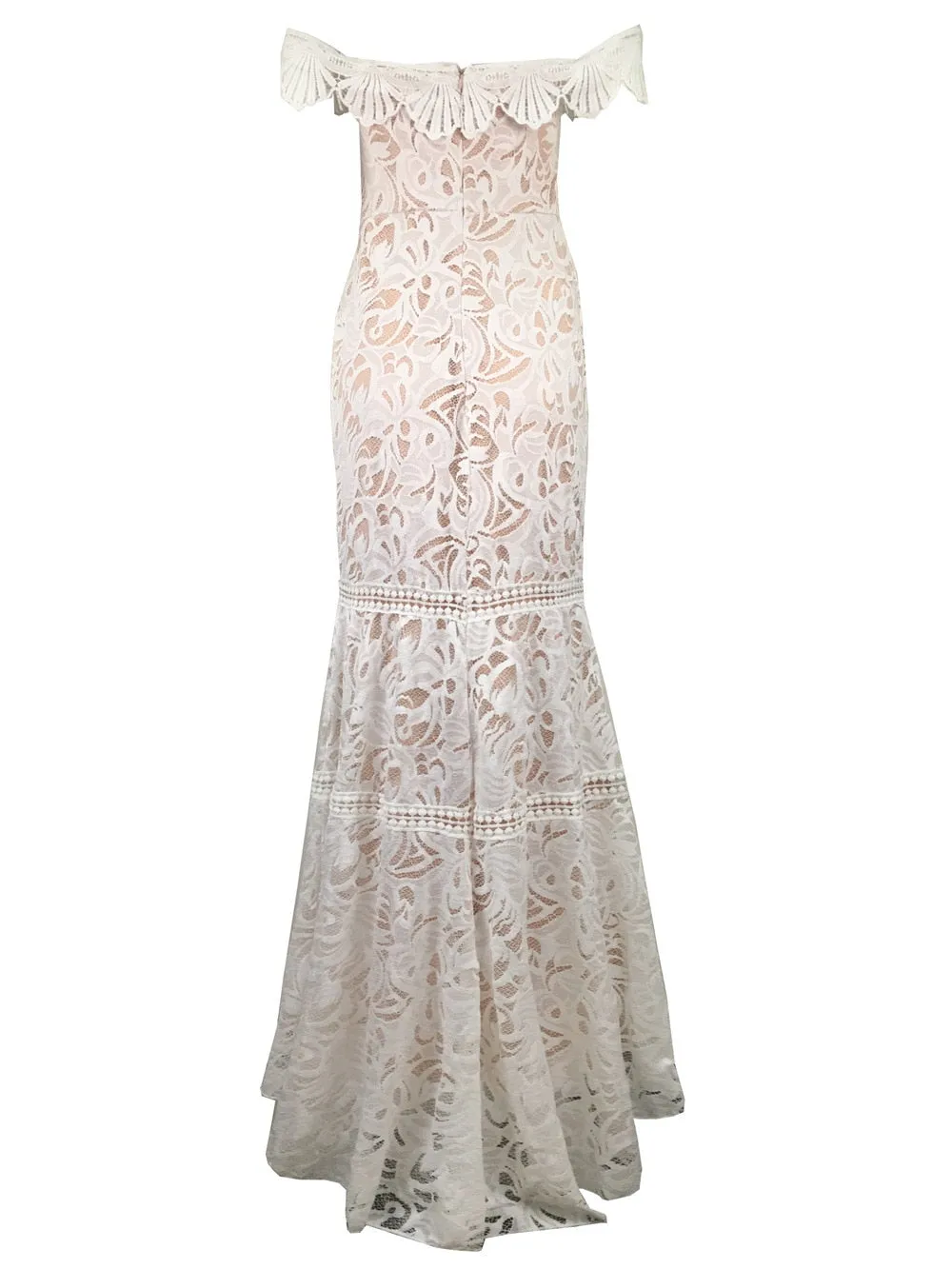 The Sales Rack-Sexy Lace Boat Neck Off Shoulder Boho Mermaid Bridal Dress With Sweep Train Pretty Beach Bride Dress