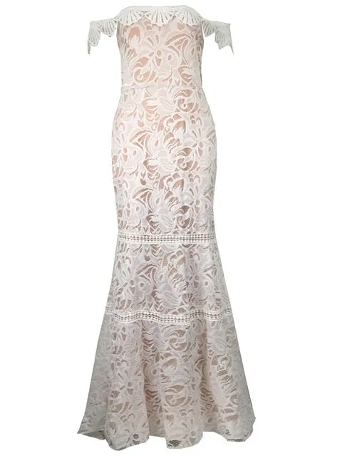 The Sales Rack-Sexy Lace Boat Neck Off Shoulder Boho Mermaid Bridal Dress With Sweep Train Pretty Beach Bride Dress