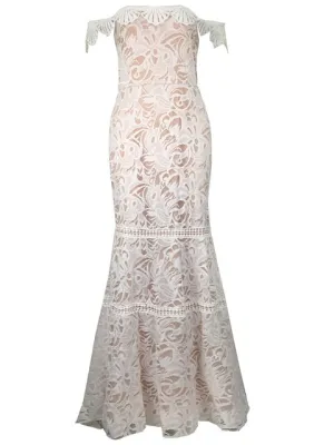 The Sales Rack-Sexy Lace Boat Neck Off Shoulder Boho Mermaid Bridal Dress With Sweep Train Pretty Beach Bride Dress