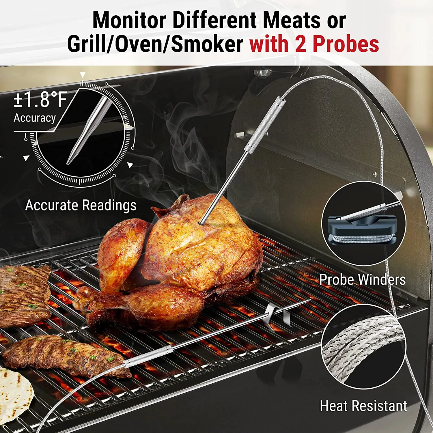 ThermoPro TP910 Wireless Smart Thermometer 2 Probes Free App