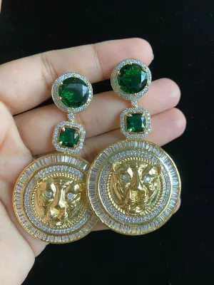 Tiger Designer AD Earrings Green