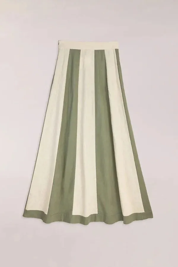 Timeless Style Linen Blend Halter Backless Tank and Colorblock Maxi Skirt Set