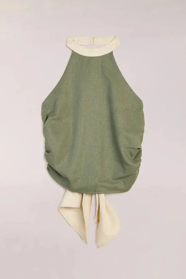 Timeless Style Linen Blend Halter Backless Tank and Colorblock Maxi Skirt Set
