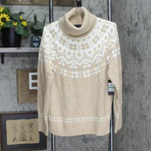 Tommy Hilfiger Frosted Yoke Turtleneck Sweater Fawn Brown / Ivory L