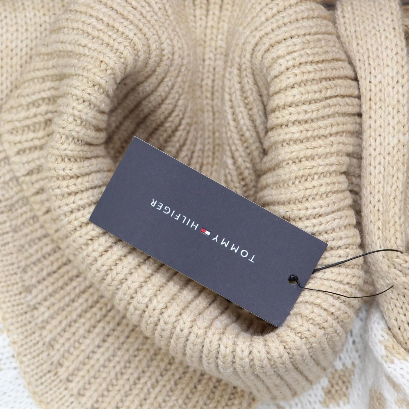 Tommy Hilfiger Frosted Yoke Turtleneck Sweater Fawn Brown / Ivory L