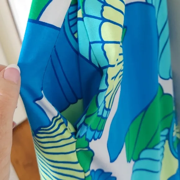 TORI RICHARD Honolulu Aw Shucks Tourquoise Blue Green Shell Resort Dress XS