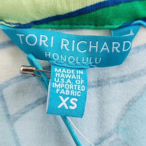 TORI RICHARD Honolulu Aw Shucks Tourquoise Blue Green Shell Resort Dress XS