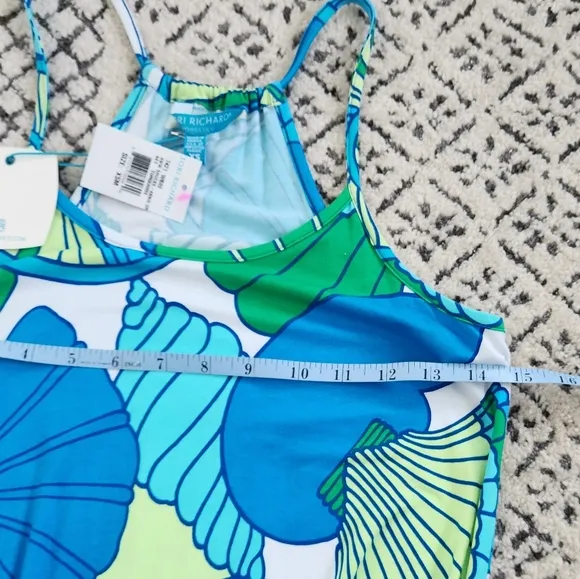 TORI RICHARD Honolulu Aw Shucks Tourquoise Blue Green Shell Resort Dress XS