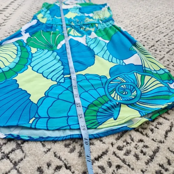 TORI RICHARD Honolulu Aw Shucks Tourquoise Blue Green Shell Resort Dress XS