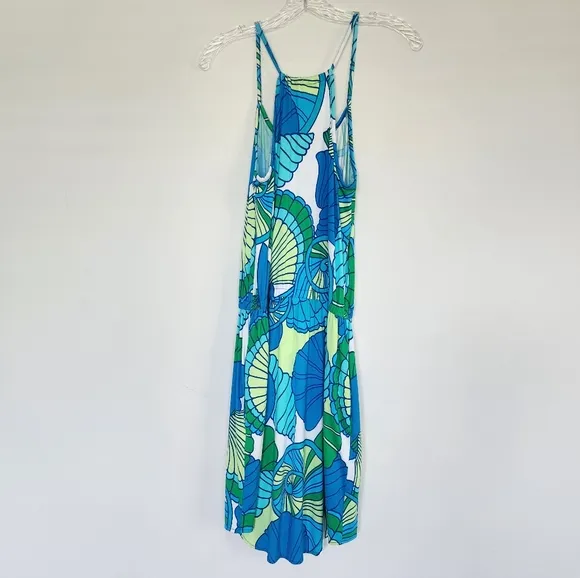 TORI RICHARD Honolulu Aw Shucks Tourquoise Blue Green Shell Resort Dress XS