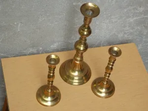 Trio Tall Solid Brass Ornate Candle Holders