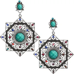Turquoise Multicolor Beaded Gemstone Post Earrings