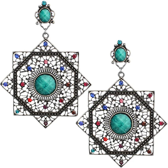 Turquoise Multicolor Beaded Gemstone Post Earrings