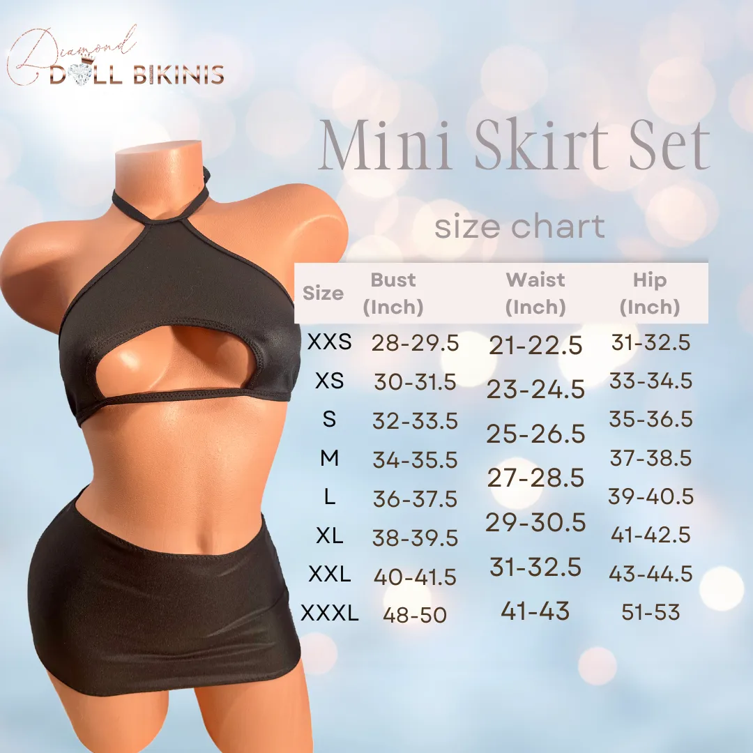 Two piece Halter Mini skirt set Matte Black