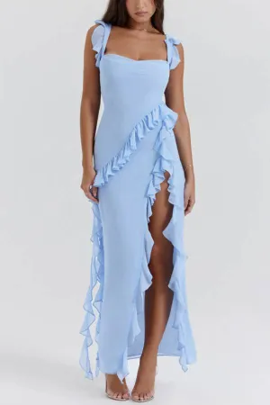 Ultra-sexy Silhouette Ruffle High Slit Lightweight Maxi Dress