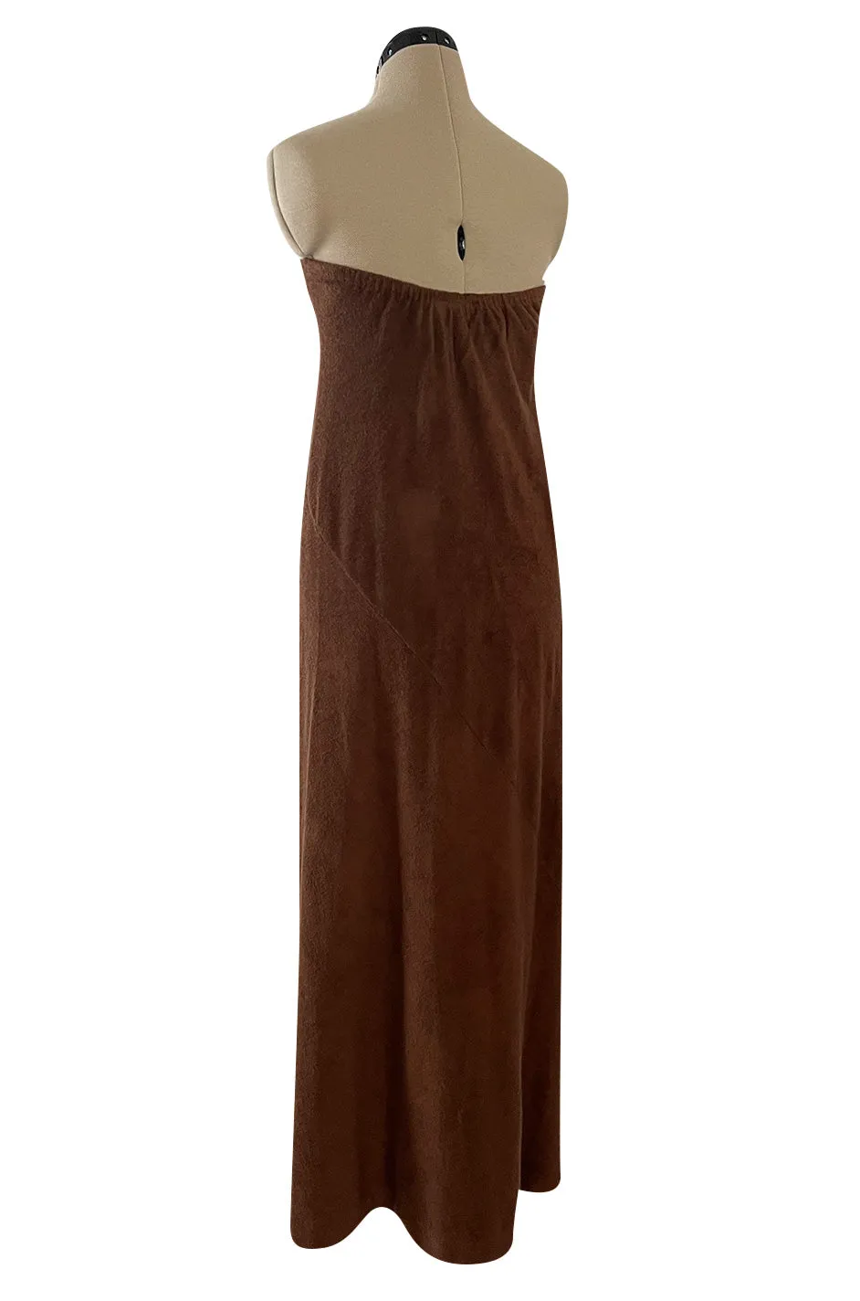 Unusual 1976 Halston Deep Brown Strapless Tie Front Dress in a Soft Terry Cloth