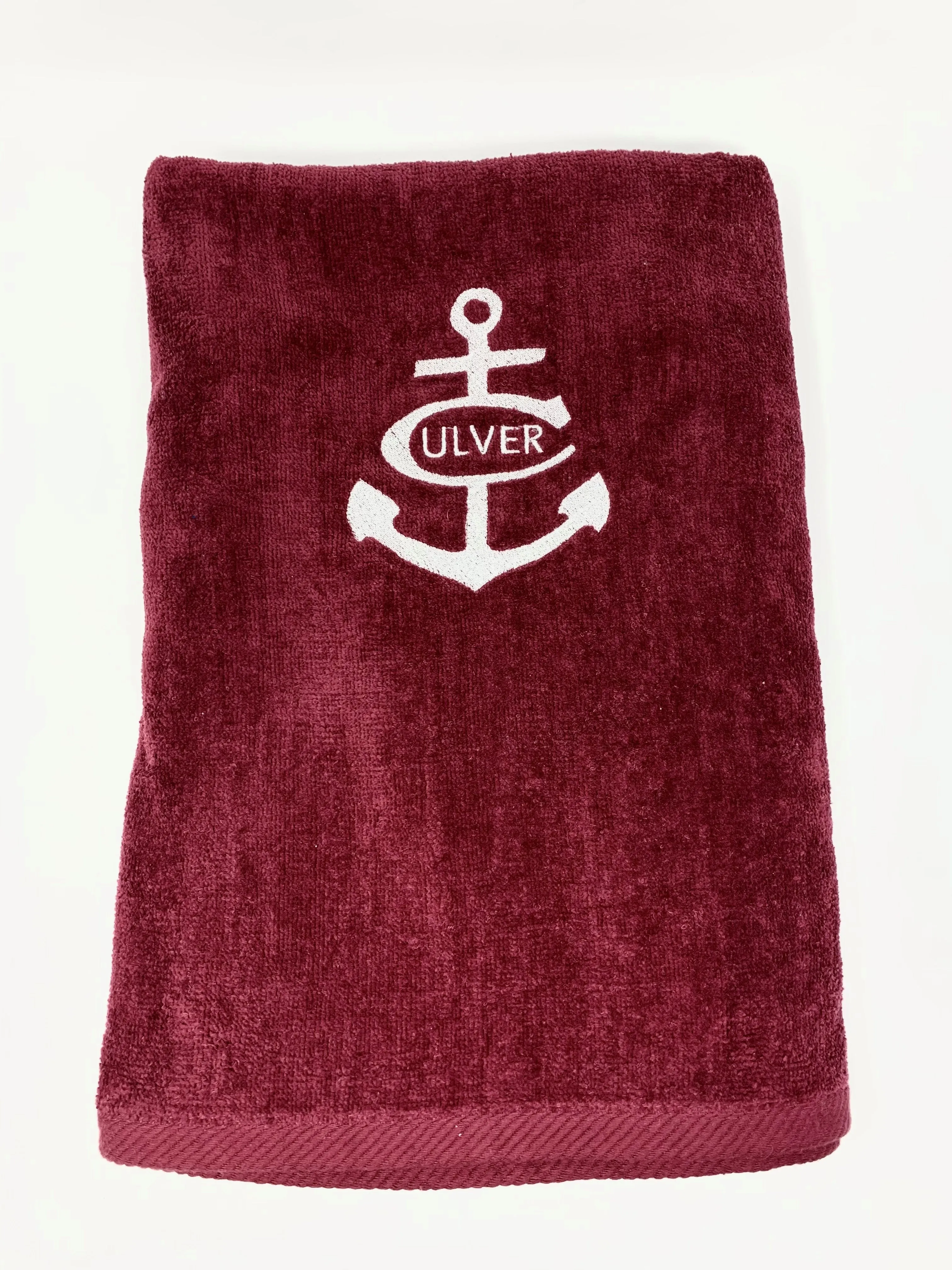 Velour Beach Towel -- White & Maroon
