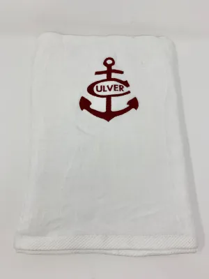 Velour Beach Towel -- White & Maroon