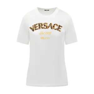 VERSACE LOGO-EMBROIDERED CREWNECK T-SHIRT WHITE