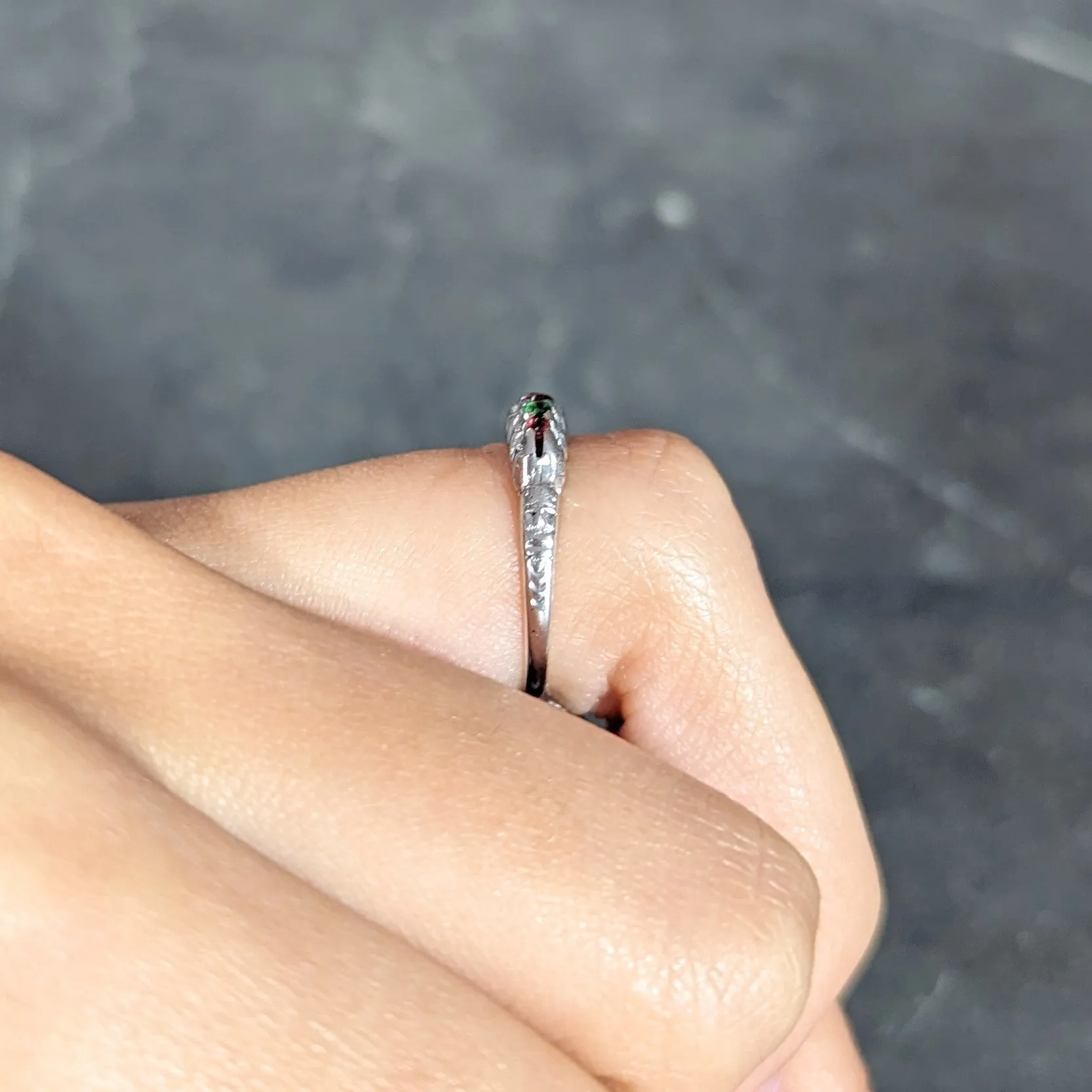 Victorian Ruby Emerald Garnet Amethyst Diamond 14 Karat White Gold REGARD Antique Acrostic Band Ring