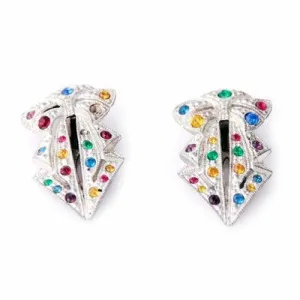 Vintage Art Deco Silver Paste  Rhinestone/Primary  Color Dress Clips 1920s