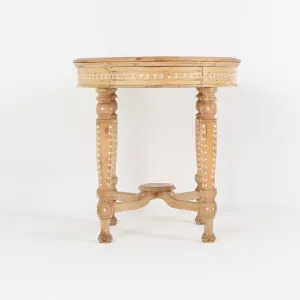 Vintage Bleached Bone Inlay Round Side Table