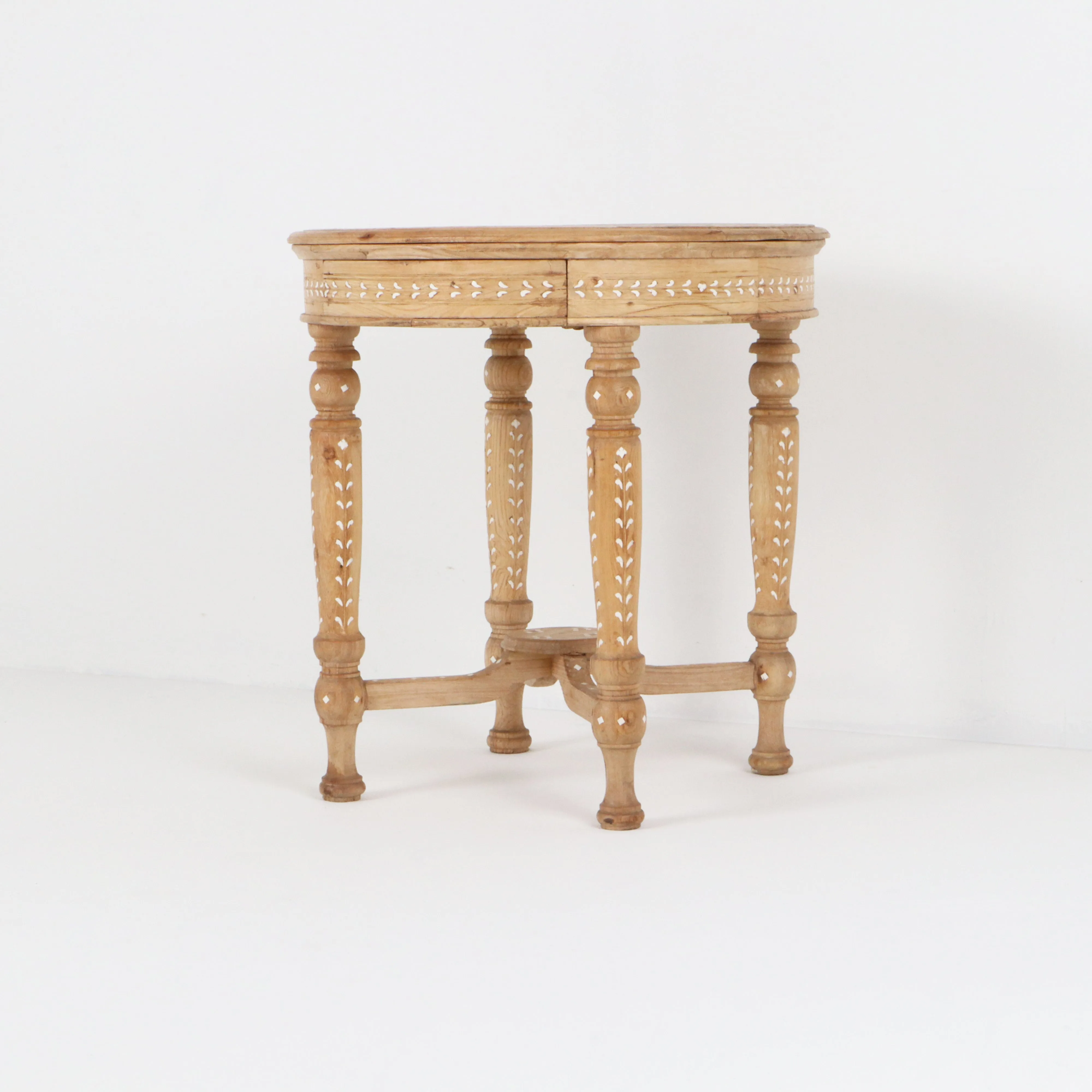 Vintage Bleached Bone Inlay Round Side Table