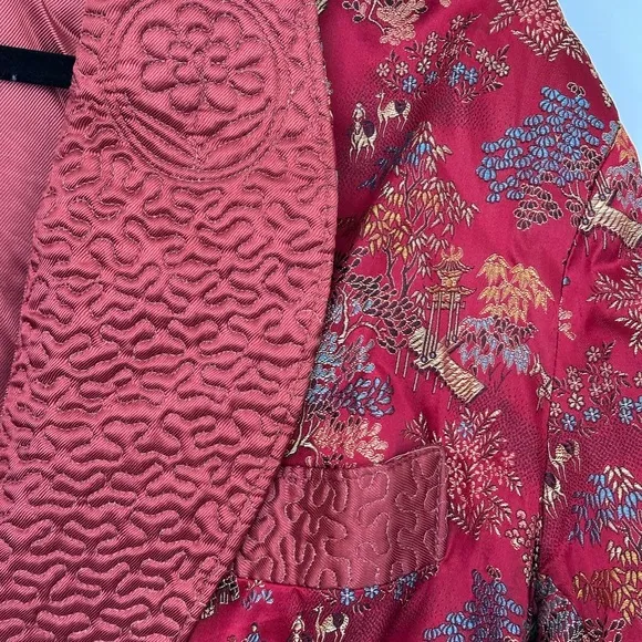 Vintage Elegant Red Women's Robe Smoking Style Jacket