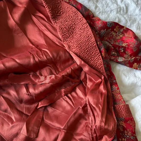 Vintage Elegant Red Women's Robe Smoking Style Jacket