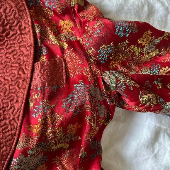 Vintage Elegant Red Women's Robe Smoking Style Jacket