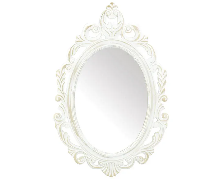 Vintage style white ornate oval wall mirror