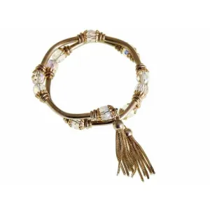 Vintage Wrap Around Bracelet w/ Tassells Gold & Crystals 1960s