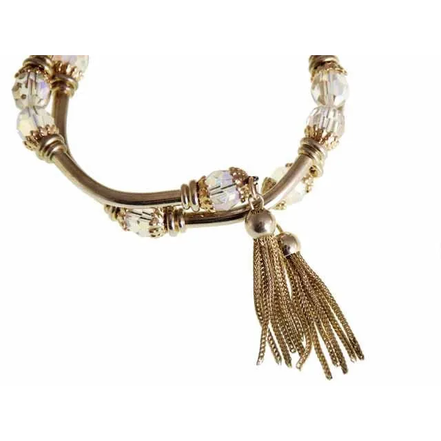 Vintage Wrap Around Bracelet w/ Tassells Gold & Crystals 1960s